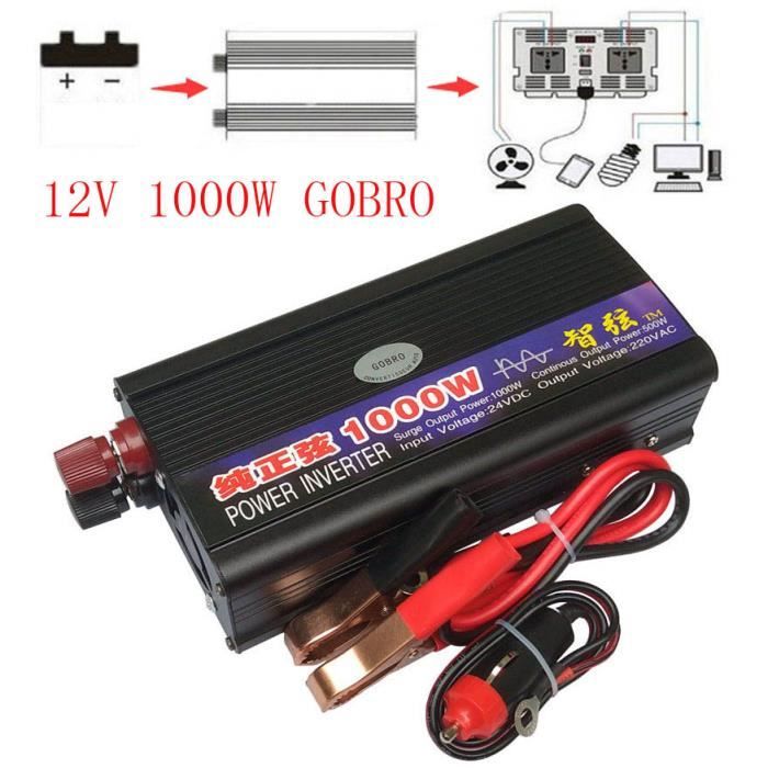 Convertisseur de puissance 1000w 24DC to 220V-AC(Douille française)